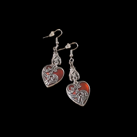 Y2K Love Dripping Oil Pattern Earrings.Handmade Creative Inverted Bat Cool Love. - Picture 3 of 8